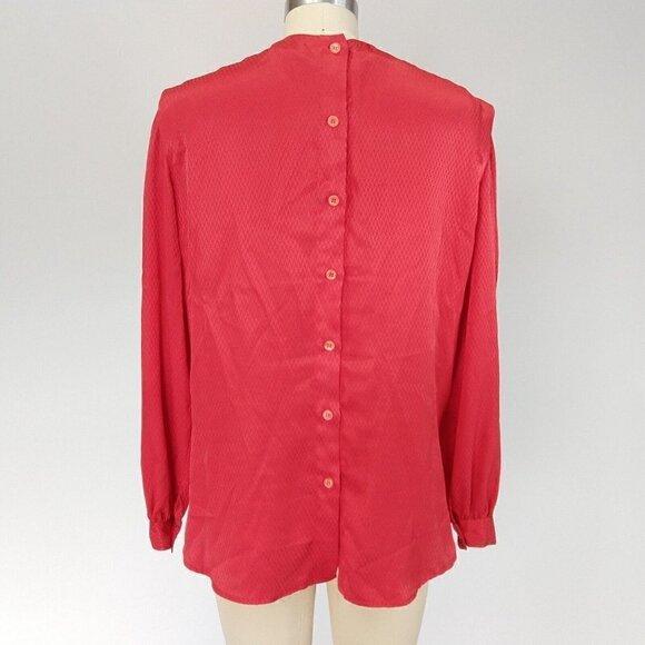 Vintage 80's Halston III Red Pleat Front Blouse Top Size S Button Back Long Slv - Picture 7 of 9
